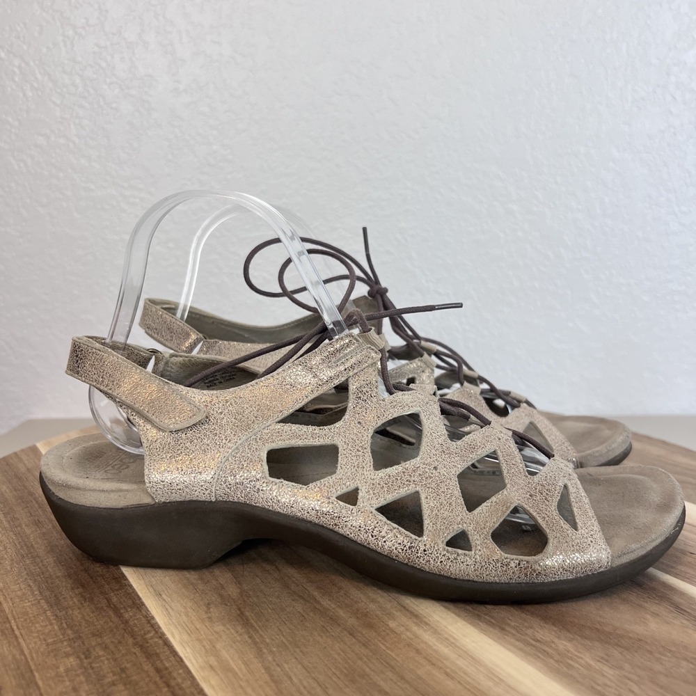 Abeo Nicky Sandals Womens 11 N Metallic Gold Leather Boho Comfort Strappy Resort